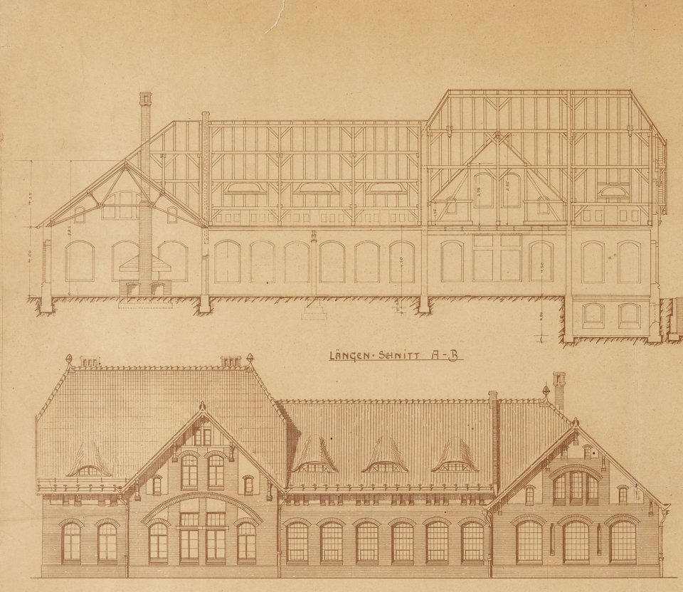 Blueprint of a workshop and storage facility of the Gasworks in Wrocław