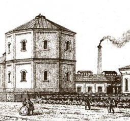 Gazownia w Bielsku (litografia autorstwa Carla Bollmanna z 1871 roku)