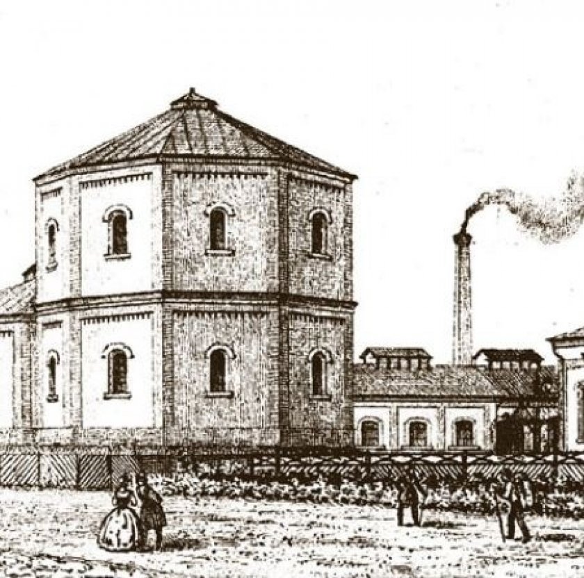 Gazownia w Bielsku (litografia autorstwa Carla Bollmanna z 1871 roku)