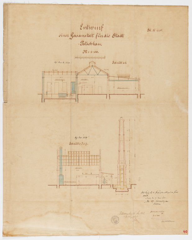 Design plan of the process buildings of the gasworks in Paczków