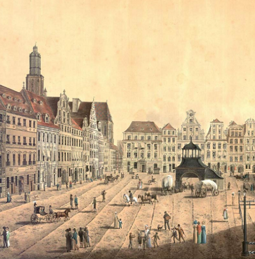 Zachodnia pierzeja Rynku i Wielka Waga Lata 1770-1850, domena publiczna/Wikimedia Commons